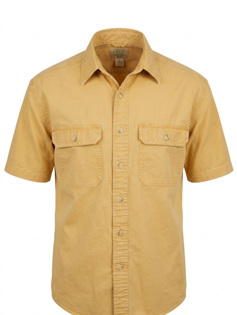 L.L.Bean Men's Short-Sleeve Work Shirt - Mustard Mens M Button-Down Vintage